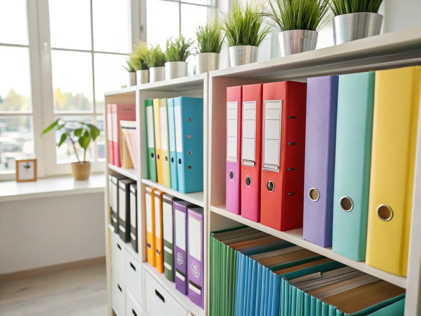 An organized filing cabinet with labeled folders, symbolizing efficient document management and retrieval.