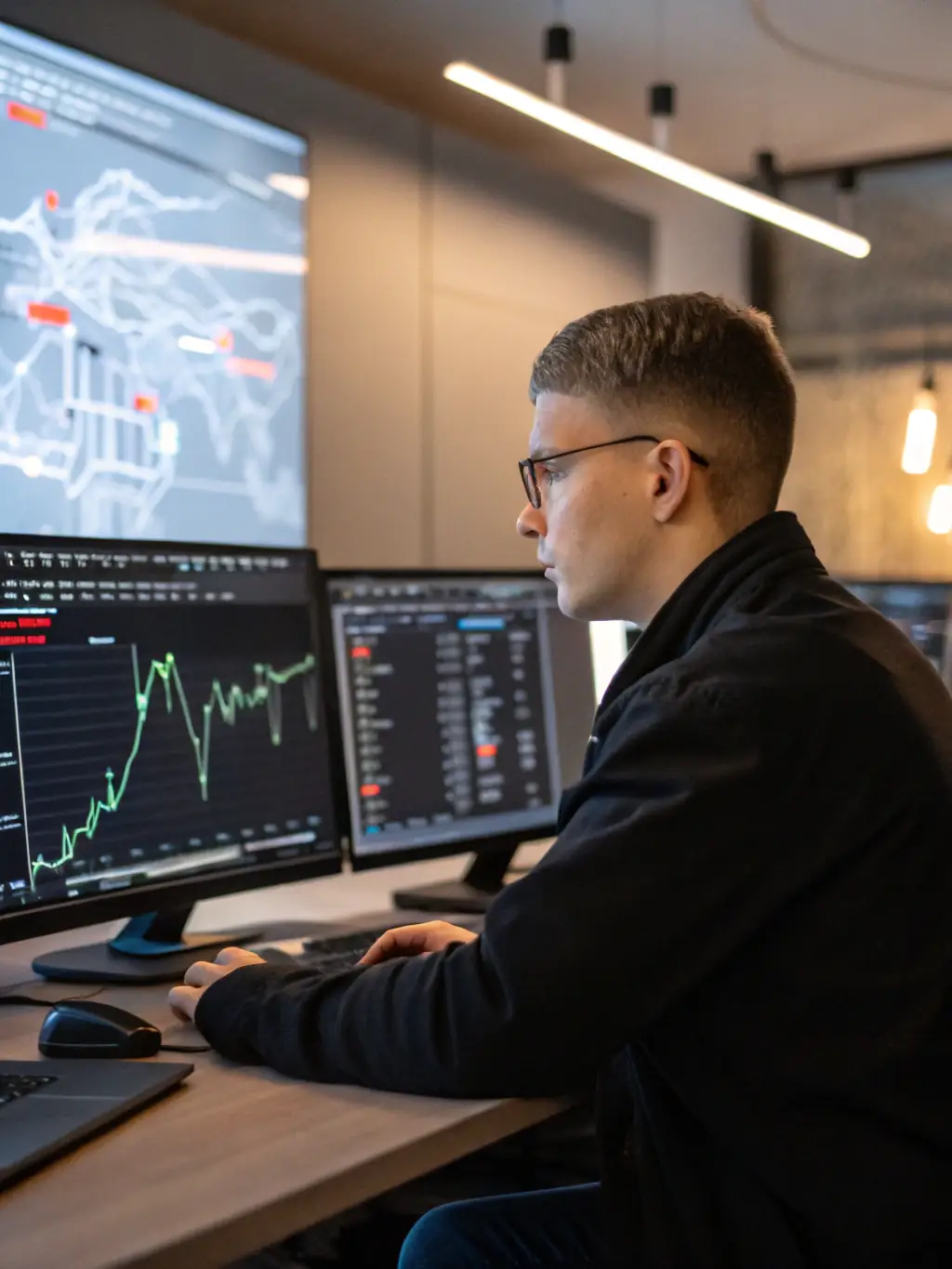 A technician performing a security audit on a computer system, highlighting cybersecurity services.