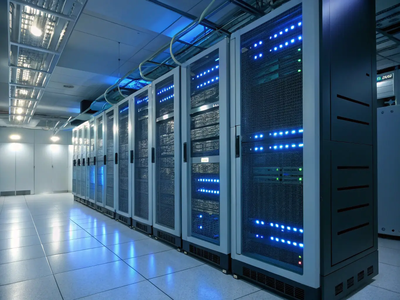 A secure data center with rows of servers, emphasizing the importance of data backup and recovery.